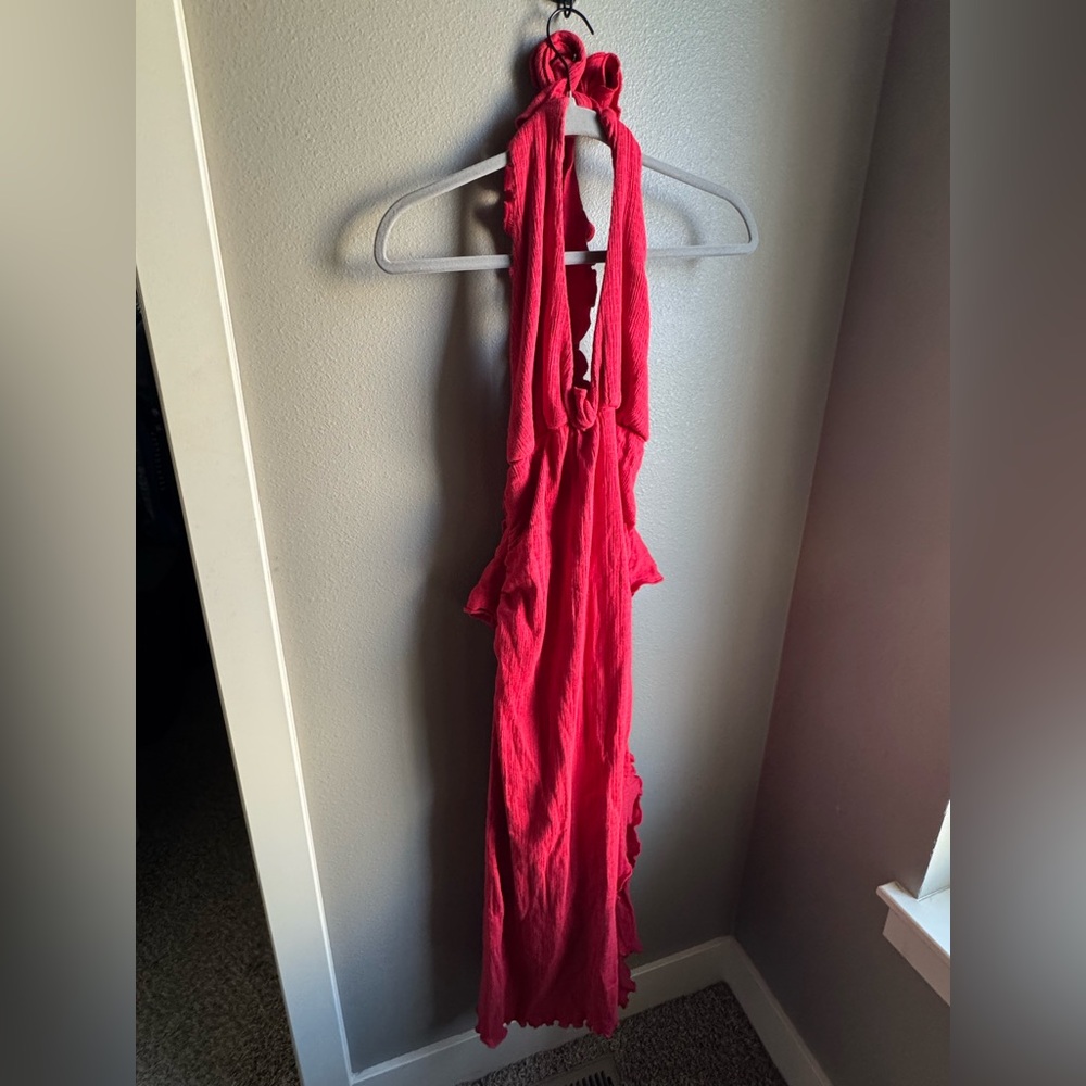 NEW Free People TAKE A DIP Midi Halter Tie Back Dress in Lychee Red Size L NWOT - Picture 4 of 9